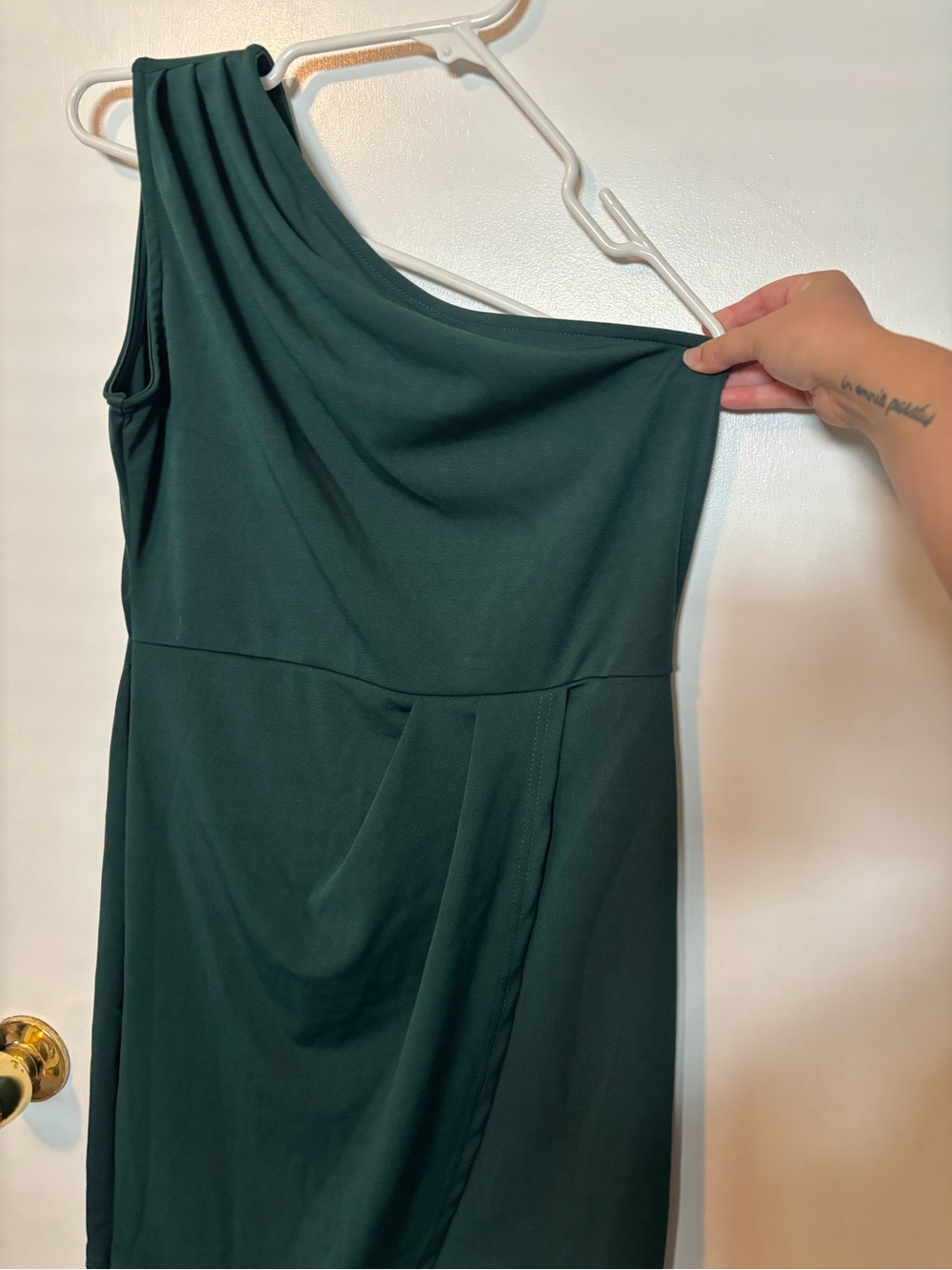 Classic Glam Evening Wedding Guest One-Shoulder Green Women's Mini Dress Large